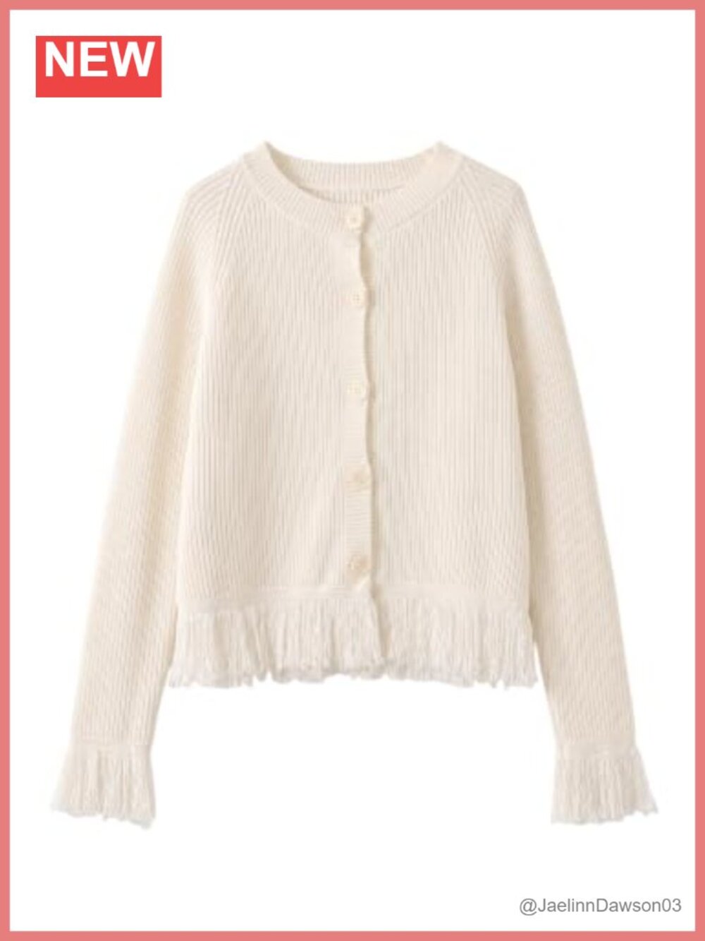 Womens Fringe Knit Cardigan Cropped Ribbed Long Sleeve Button